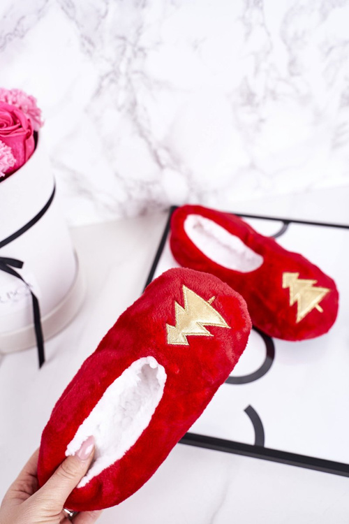 Children's Christmas Slippers With Christmas Tree Red Let It Snow