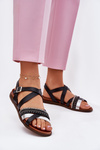 Womens Flat Sandals With Straps Black Sergio Leone SK087H
