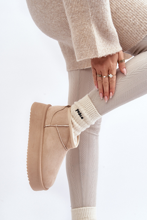 Śniegowce Damskie Na Grubej Podeszwie Beżowe Caliksa UA-1855