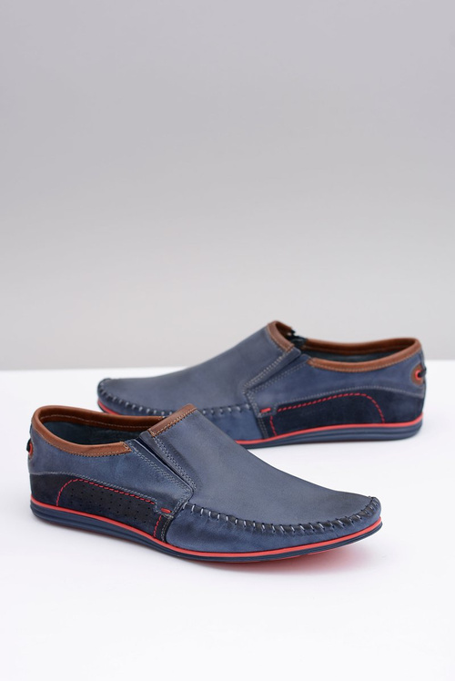 Slip-on Polish Men's Leather Moccasins Teodoro Navy Blue