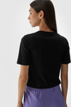 Women's Cotton T-shirt Slim Cropped 4F Black 4FWAW24TTSHF1701-20S