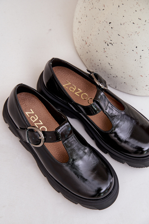 Lacquered Leather Loafers With Buckle Black Zazoo 20183