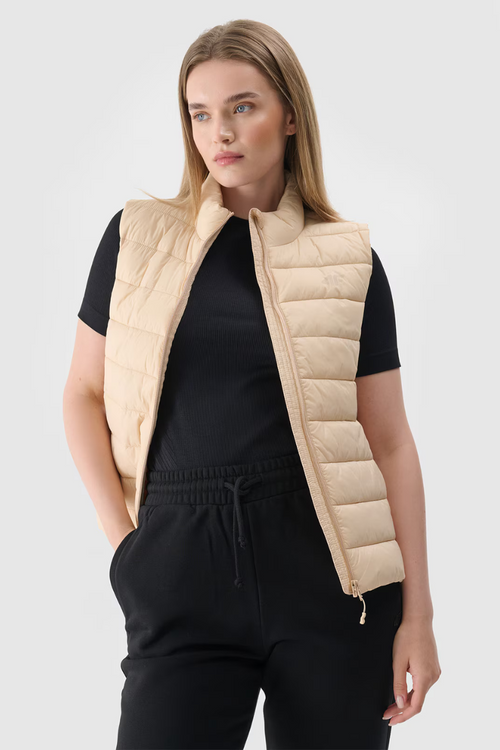 Women's Down Gilet With Collar 4F Beige 4FWAW24TVJAF139-83S