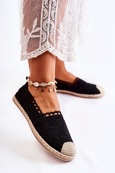 Espadryle Damskie Ażurowe Wsuwane Czarne Letisa
