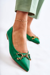 Women's Leather Ballerinas In Spitz With Decoration Green Carlos