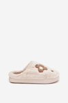 Furry slippers with flowers beige Selinne