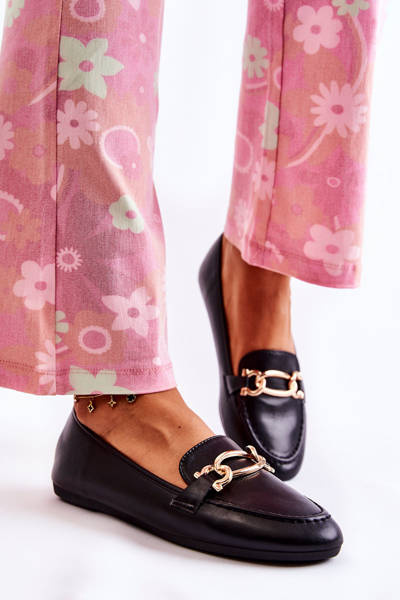 Leather Loafers With Decoration Black Millario