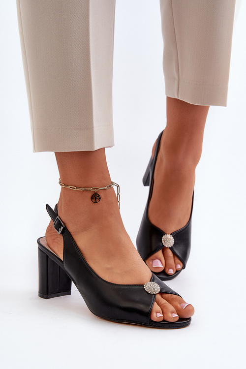 Elegant Sandals With Ornament on Heel Black Trasea