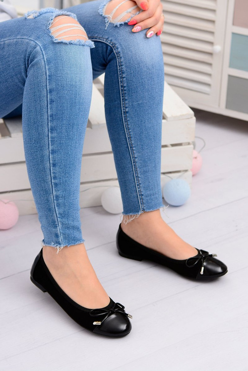 Mobi Black Suede Ballerinas With Bowtie