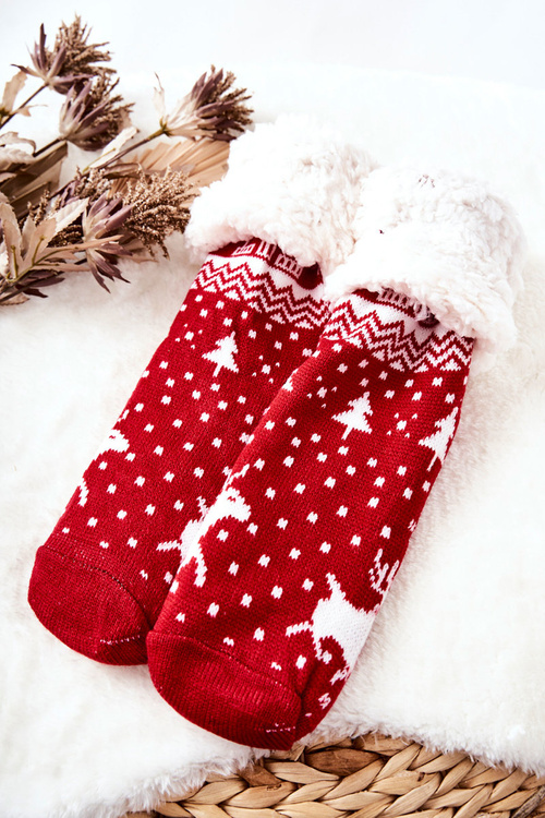 Long Socks Christmas Pattern Reindeer Red