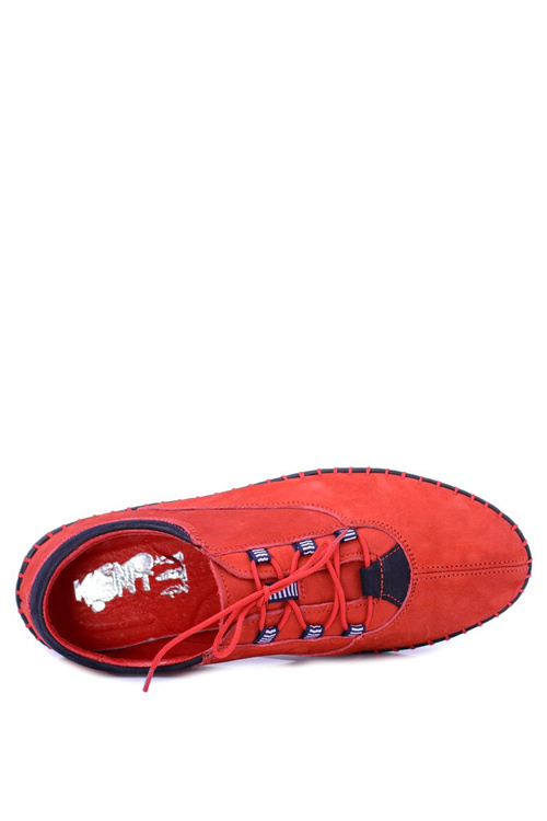 Men's Leather Casual Red Bill Half Shoes