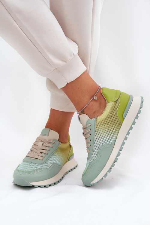 Leather Sports Shoes With Mesh For Women Vinceza 66775 Green