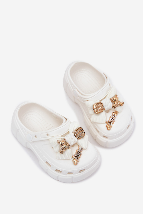 Girls Foam Slippers With Bow And Decorations White Selvana