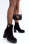 Women's Suede Boots On Heel With Decoration Black Strong