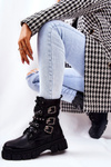 Tiered Boots with Chain Buckle Black Reiloy