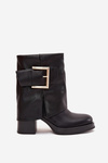 Women's Insulated Heeled Boots with Golden Buckle Black Milira