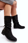Botki Damskie Płaski Obcas Marszczona Cholewka Czarne Kotine 23BT35-6448 