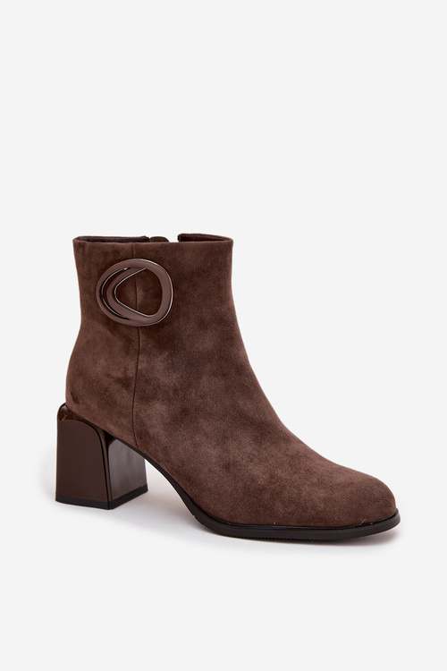 Suede Block Heel Boots with Lining Decorative Detail Artiker 57C0017 Brown