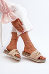 Women's Platform Slides with Decoration Beige Vapireta