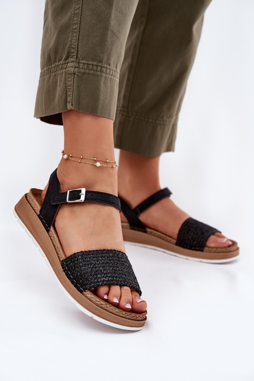 Women's sandals with weaving on strap Black Inblu GS000050