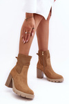 Women's Suede Openwork Boots On Heel Camel Lewski 3386