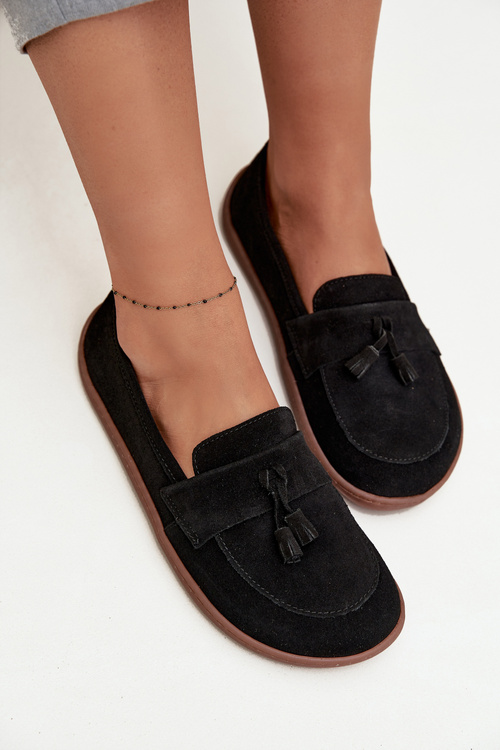 Leather Suede Moccasins Barefoot Type Zazoo 322 Black