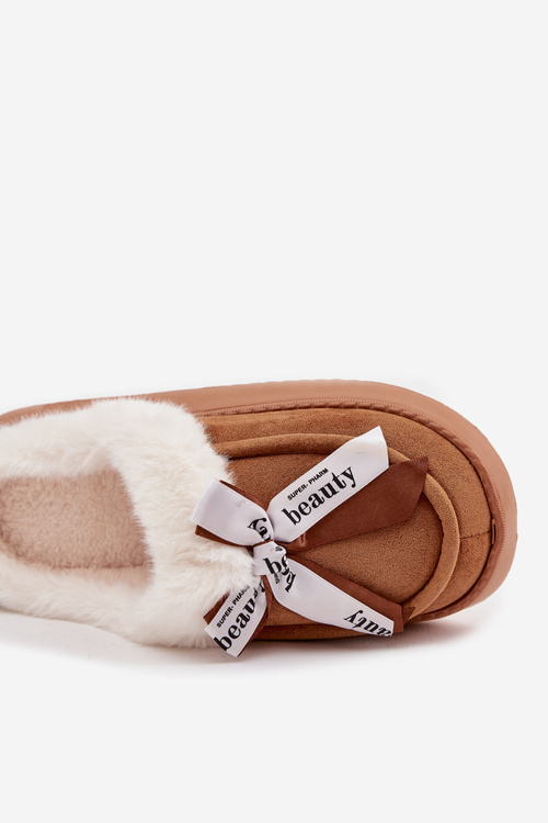 Women's slippers with fur and bow brown Fenella