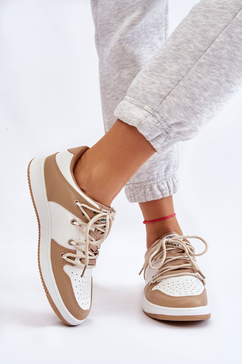 Buty Sportowe Damskie Klasyczne Podwójnie Sznurowane Biało-Beżowe Jella