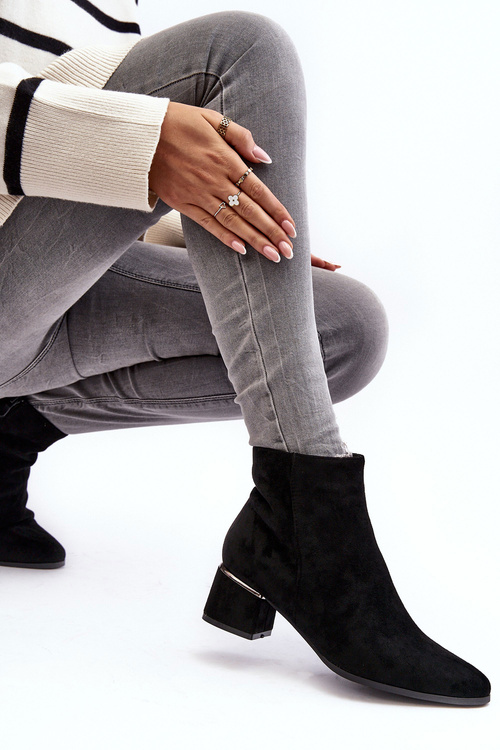 Botki Damskie Zamsz Obcas Czarne Mebassa 23BT35-6420