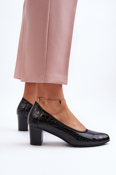Black Embossed Patent Leather Pumps Cynania