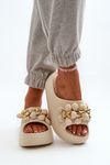 Women's Foam Slides with Decorations on Thick Sole Light Beige Bremavia