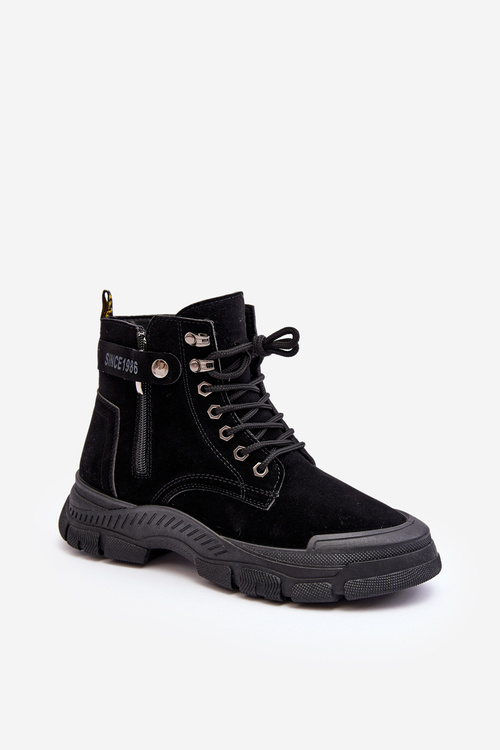 Botki Trapery Damskie Ocieplane Zamsz Czarne NB607