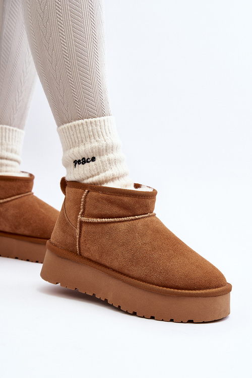 Fashionable Suede Low Snow Boots Camel Nucca
