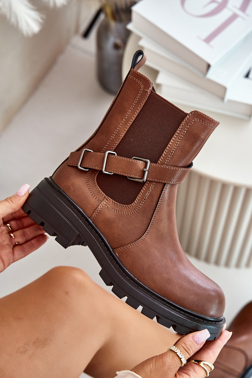 Leather Insulated Ankle Boots With Strap Brown Sergio Leone TR719-S