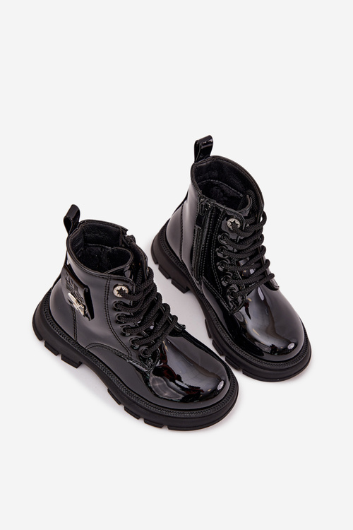 Insulated Children's Boots with Zip Patent Black Alverina