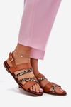 Women's Sandals On Flat Heel With Straps Leopard Sergio Leone SK086H Camel