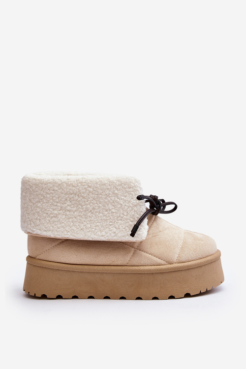 Snow boots on platform with fur light beige Olimuka