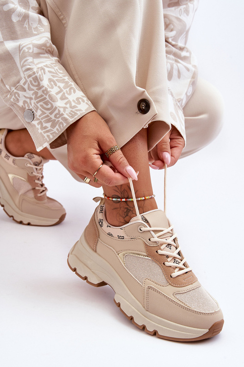 Platform Lace-Up Sport Shoes Beige Escape