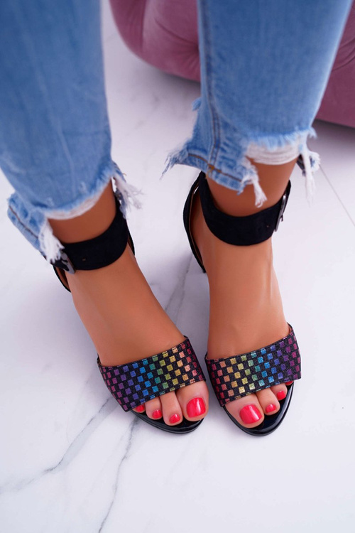 Women's Stiletto Sandals Suede Black Geometric