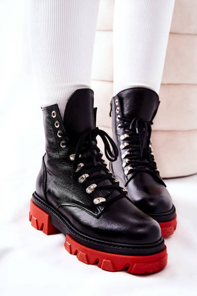 Padded Leather Worker Boots Black Kelley