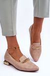 Baleriny Płaski Obcas Skóra Łańcuch Beżowe Lanez SA178-15