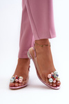 Transparent Low-Heeled Sandals with Pink Decoration D&A MR38-368