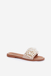 Women's Flat Sandals With Decorative Beads Beige Aricca