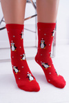 Women's SOXO Socks Red With Penguins