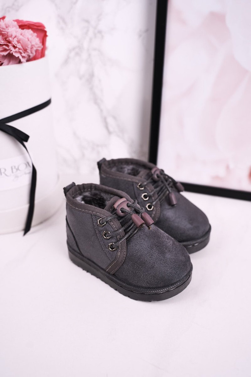 Children's Lace-up Snow Boots Insulated With Fur Grey Hunter