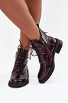 Patent Leather Leather Women's Ankle Boots On Block D&A LZ52-954 Burgundy