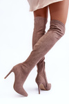 Women's Suede Over The Knee Boots On Heel Beige Calfi