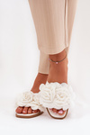 Women's Flat Sandals With Decorative Flowers White Misorsse