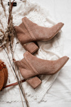 Suede Openwork Cowboy Boots Dark Beige Helloni