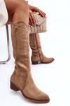 Low Heel Cowboy Boots Suede Beige Lunah 
